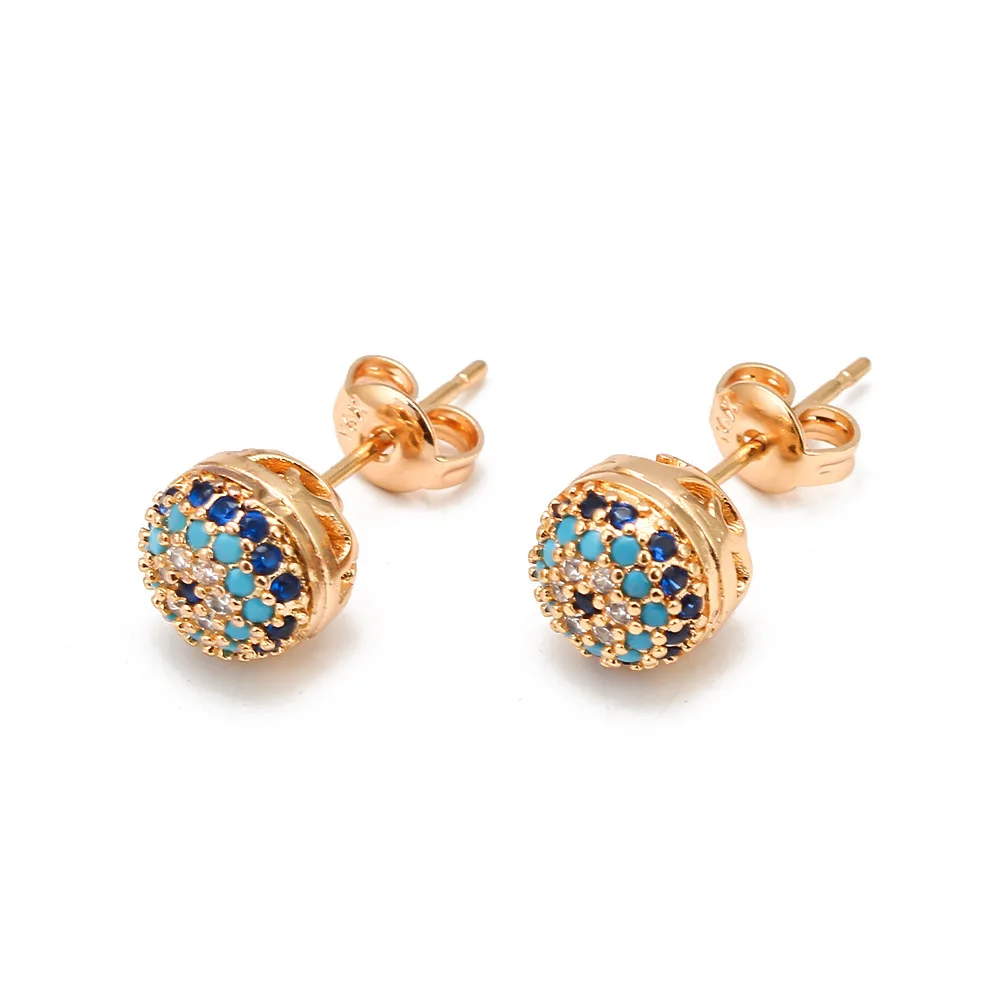 

2021 Newest Fashion Gold Plating Blue Evil Eyes Stud Earrings Round Crystal Cz Ball Evils Eyes Earring