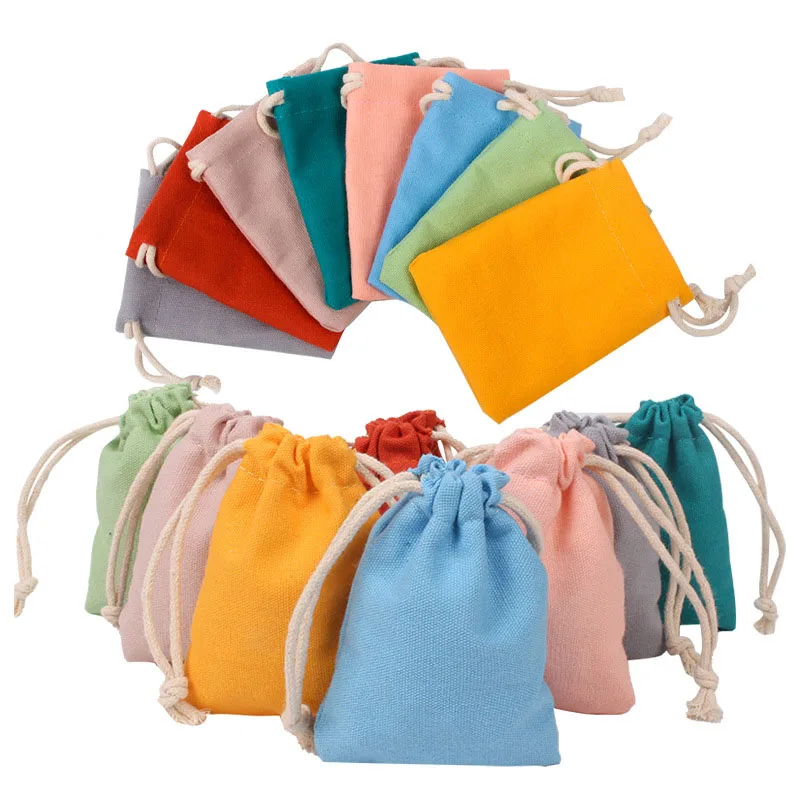 

Wholesale 10x15cm 8 Color in Stock Customized Promotional Small Package Bags Eco Gift Small Cotton Muslin Drawstring Bags