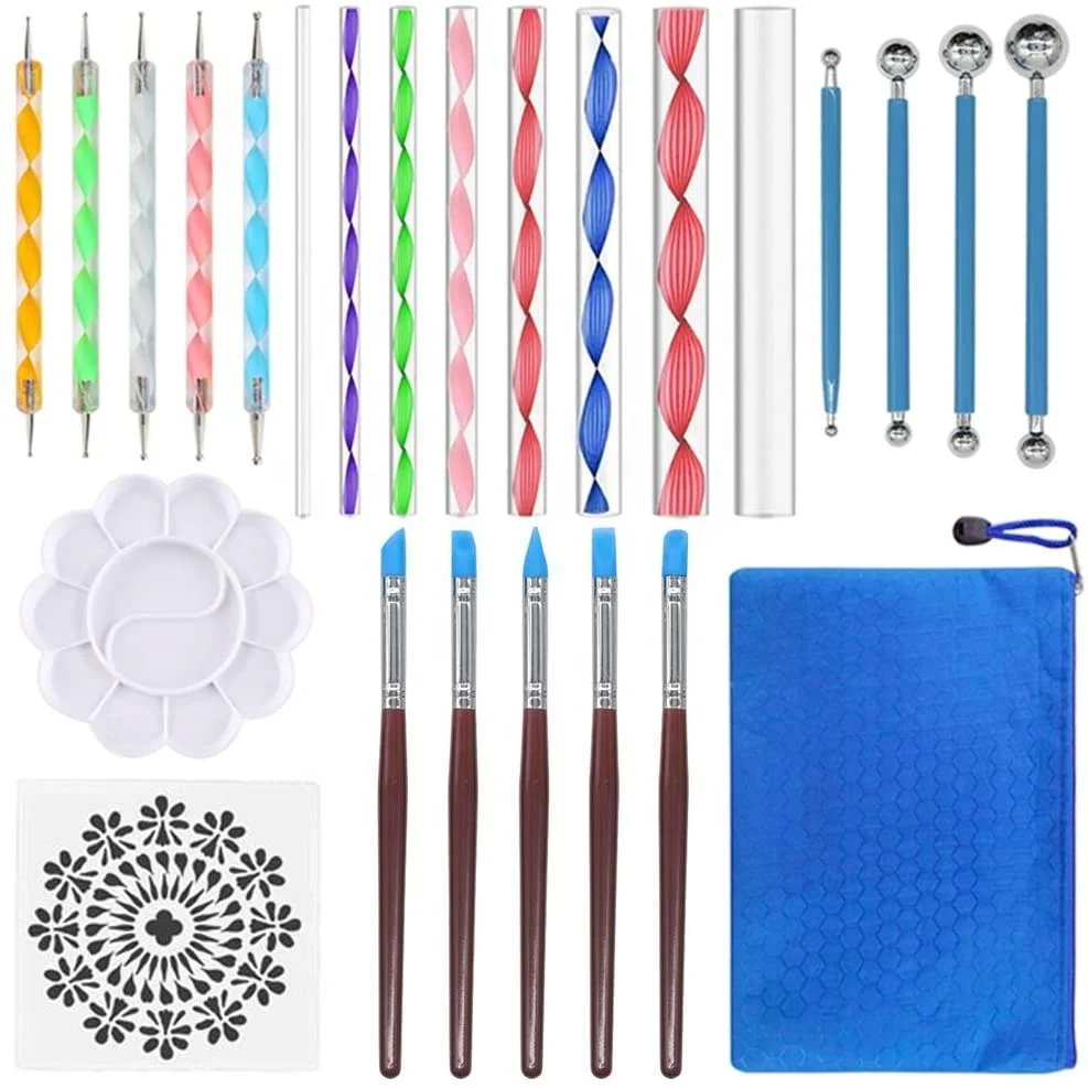 

Yihuale 25Pcs Dotting Painting Tools with Mandala Set Pen Dotting with Stencil Kit Ball Stylus Clay Sculpting Carving Tools