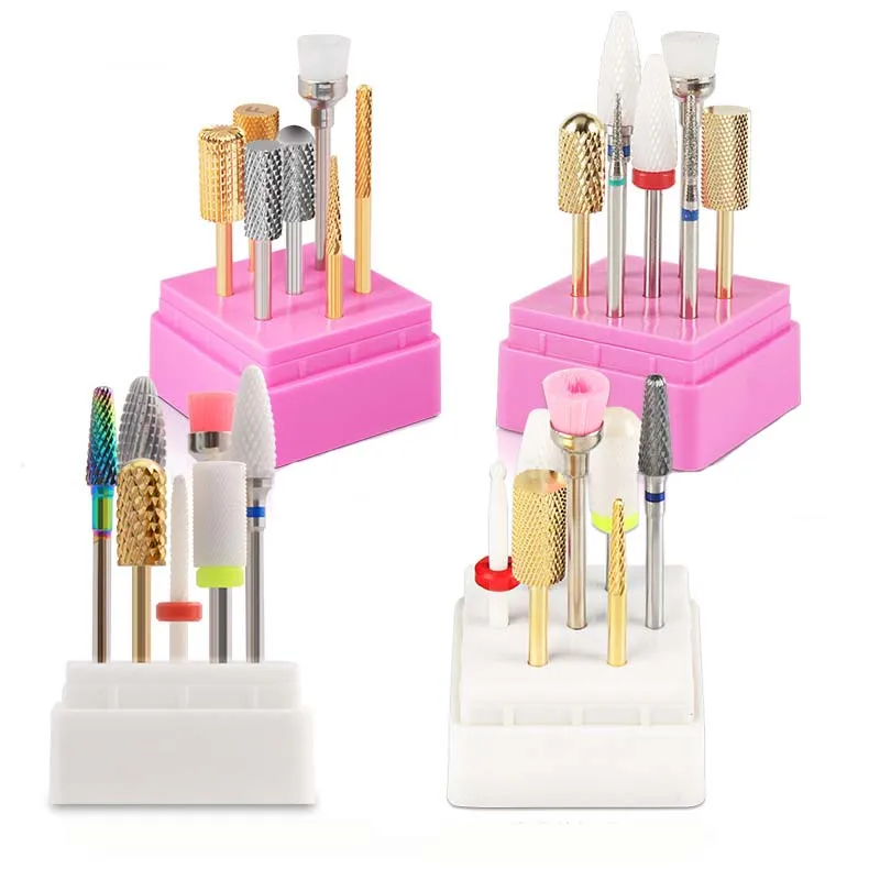 

Professional Safety Fine Coarse Rotary Burr Cuticle Smooth Ball Diamond Nails Drill Bits Holder 7 In 1 Set Nail Drill Bits, As pictures