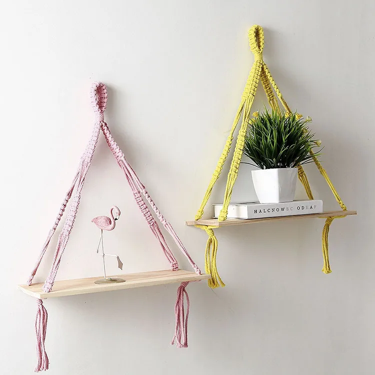 

simple macrame wall hanging shelf cotton rope hanging shelf handmade natural home decor, Customized color