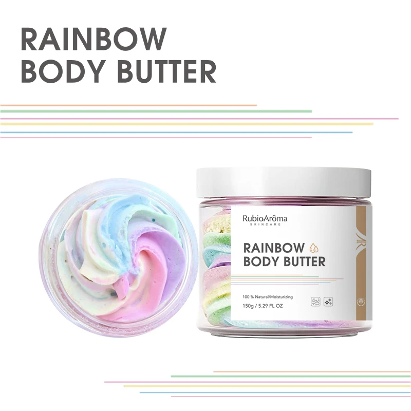 

Wholesale private label body butter vendors vegan natural handmade moisturizer fruit rainbow whipped body butters, Rainbow body butter