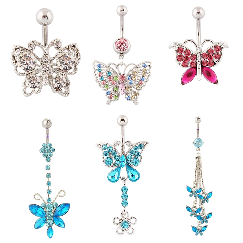 

Wholesale Women Jewelry butterfly belly button ring sexy Stainless Steel Belly Ring sets Body Piercing Jewelry