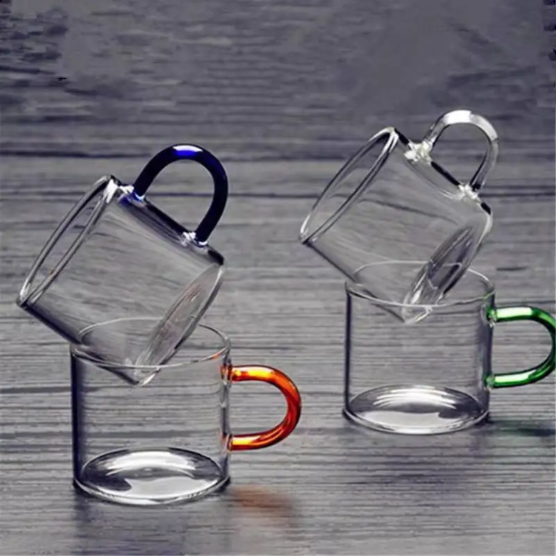 

Single wall High borosilicate glass cups with colorful handle for tea