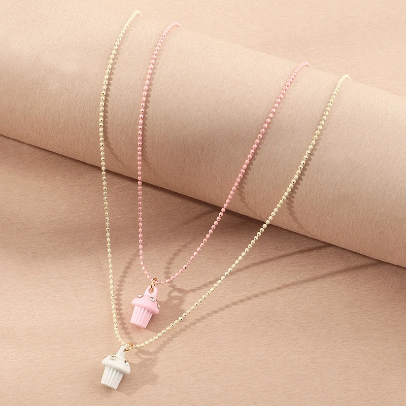 

2pcs/set Wholesale Fashion Mushroom Necklace Diamond Drop Necklace For Girls