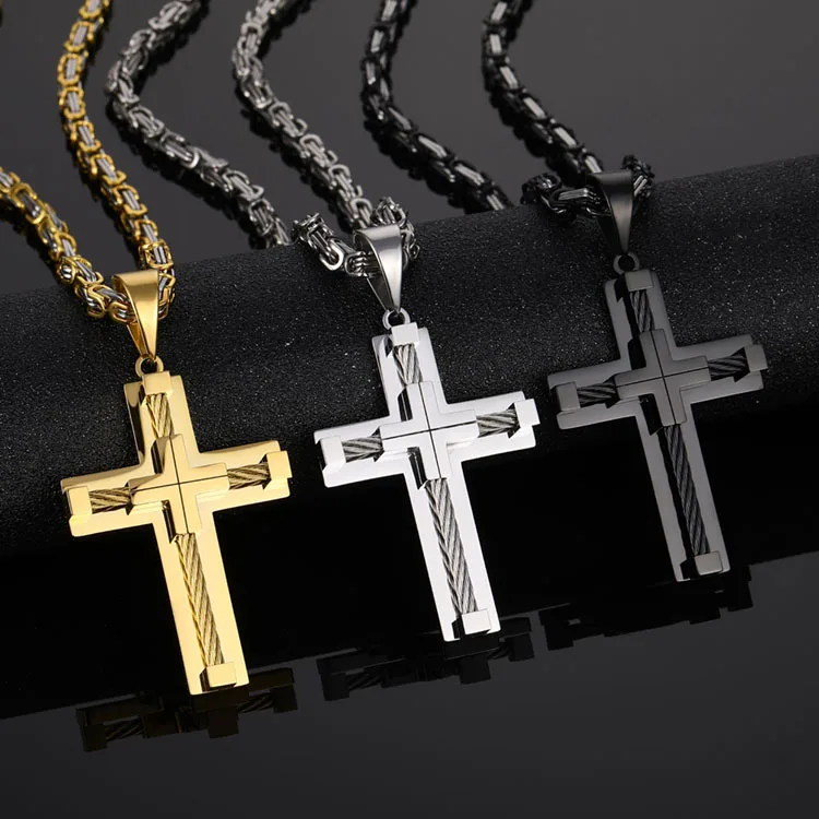 

Jesus Cross Pendant Cross Necklace Stainless Steel Gold Plated Women Necklaces Jewelry For Men, Picture shows