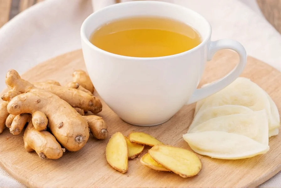 Fresh ginger root being sliced for homemade ginger tea preparation