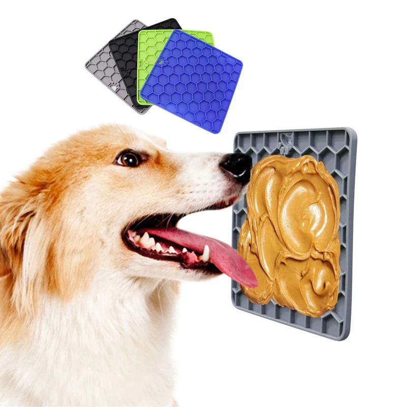 

JTOMEI BPA Free Honeycomb Shape Pet Silicone Food Suction Mat Slow Feeder Lick Pad Easy Wash Dog Lick Mat, Black,green, blue, gray