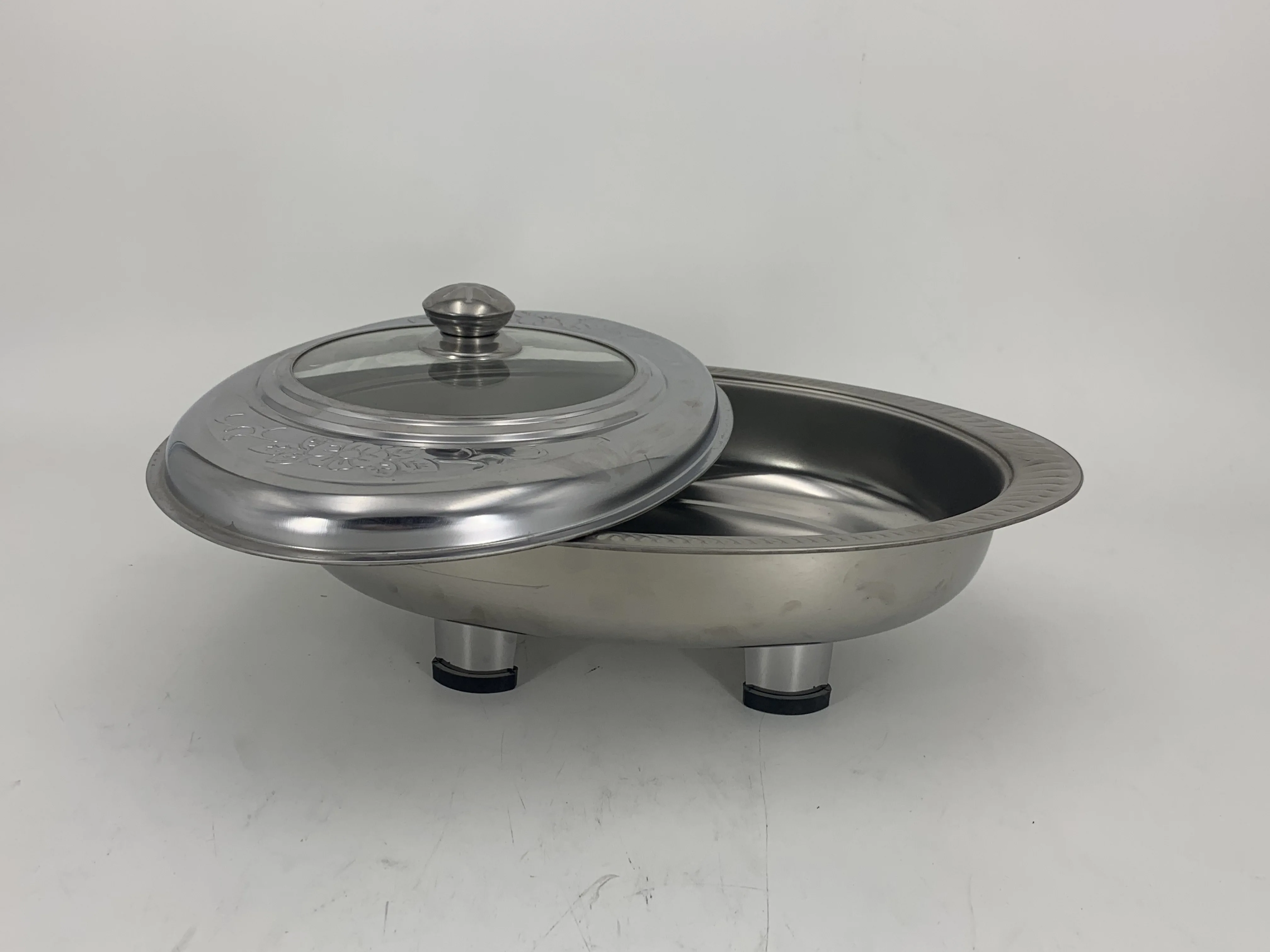 
hot pot chafing dish buffet set stainless steel Oval plus four legged tray 