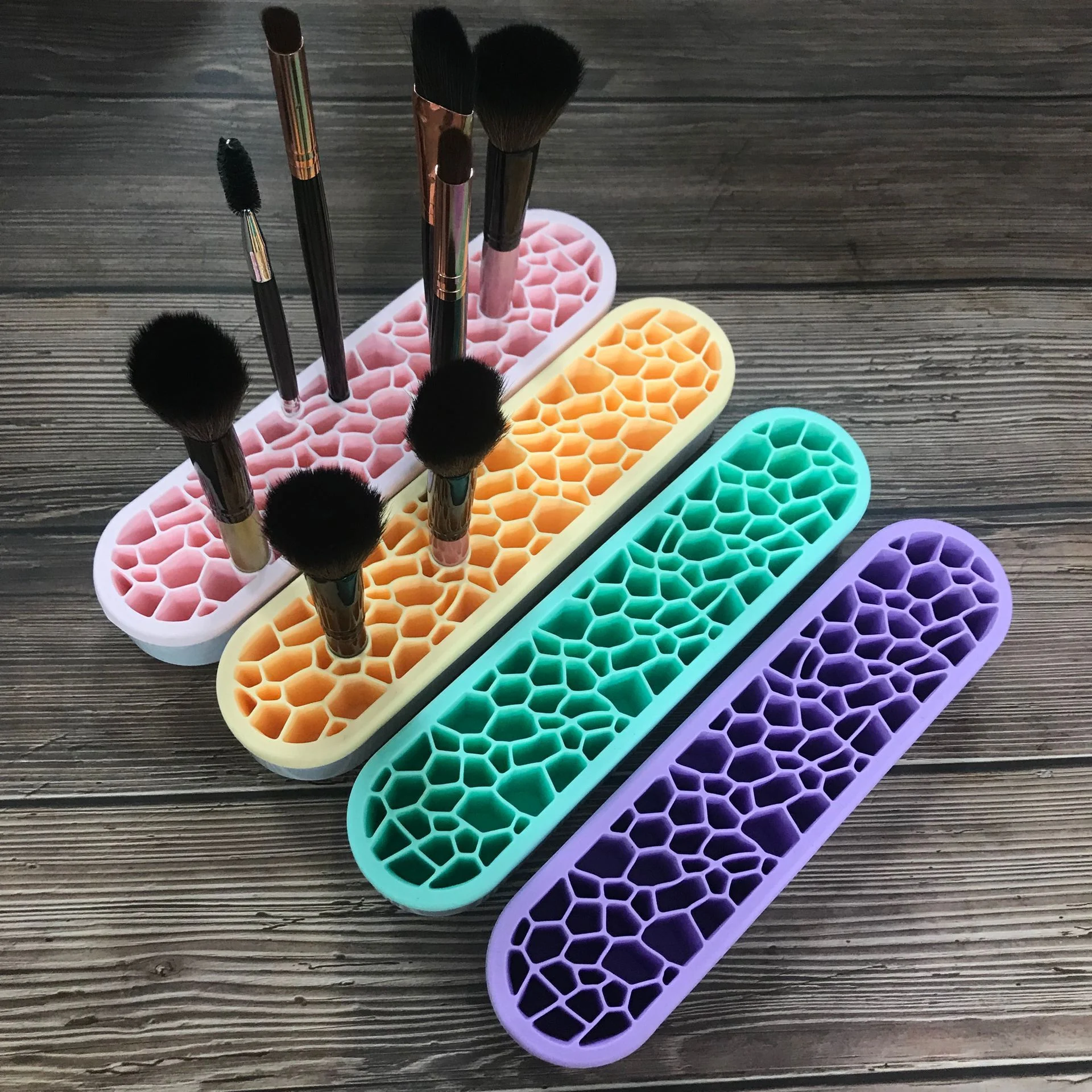 

Makeup Accessories Upright Cosmetic Organizer Lipstick Silicone Makeup Brush Display Holder Stand, Pink,green,purple,yellow