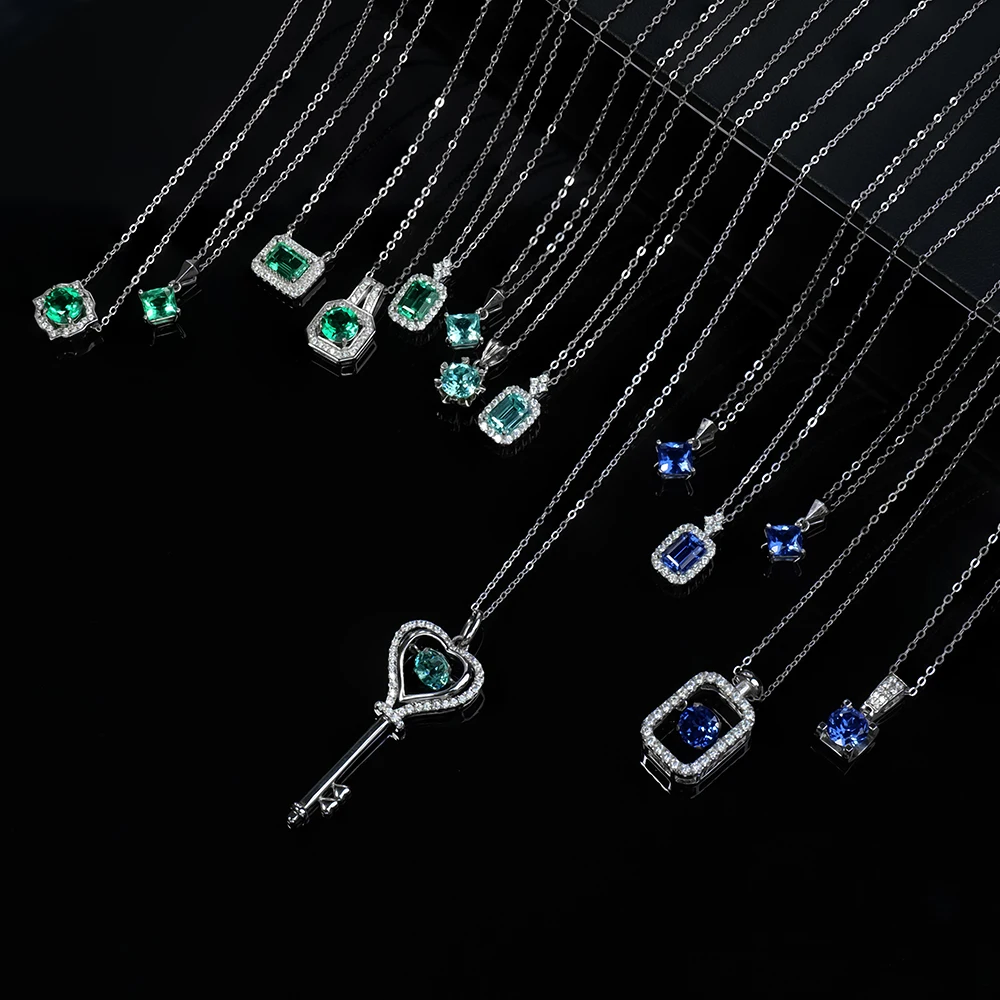 Custom Wholesale Trendy Gold Plated Crafted 925 Sterling Silver Pendant Necklace Lab-Grown Emerald Gemstone Fine Jewellery Women