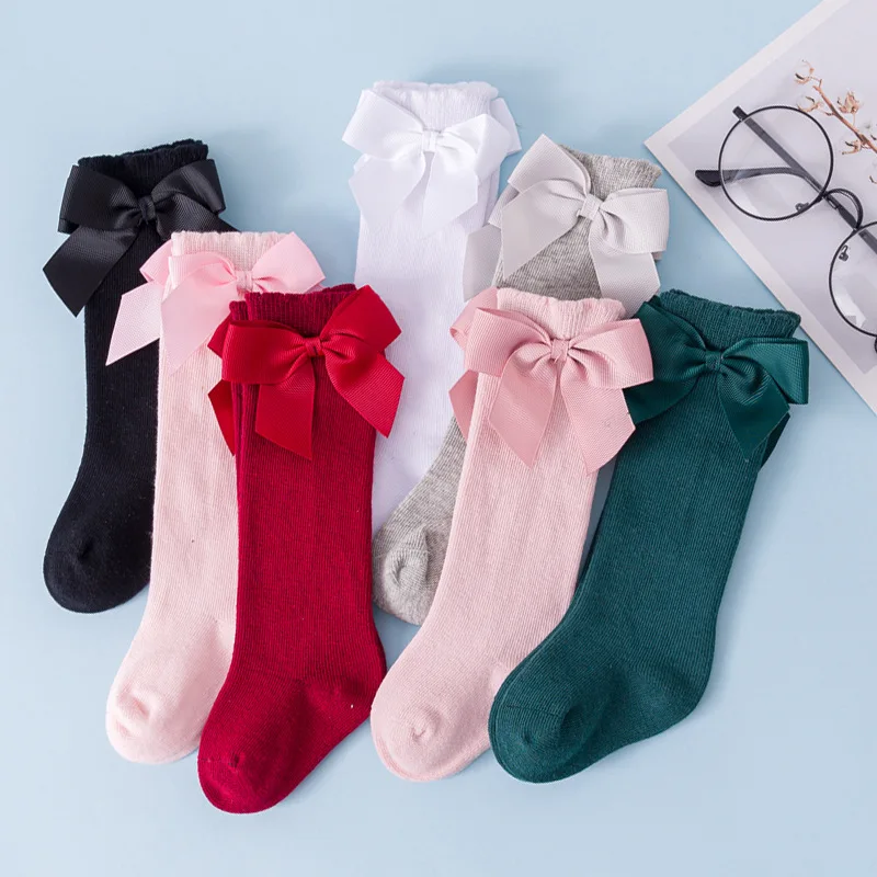 

Spring Autumn Bow Knot Baby Girls Socks Solid Candy Color Cotton Kids Socks Little Girls Stockings Children Tights for 1-7 Years, As picture show