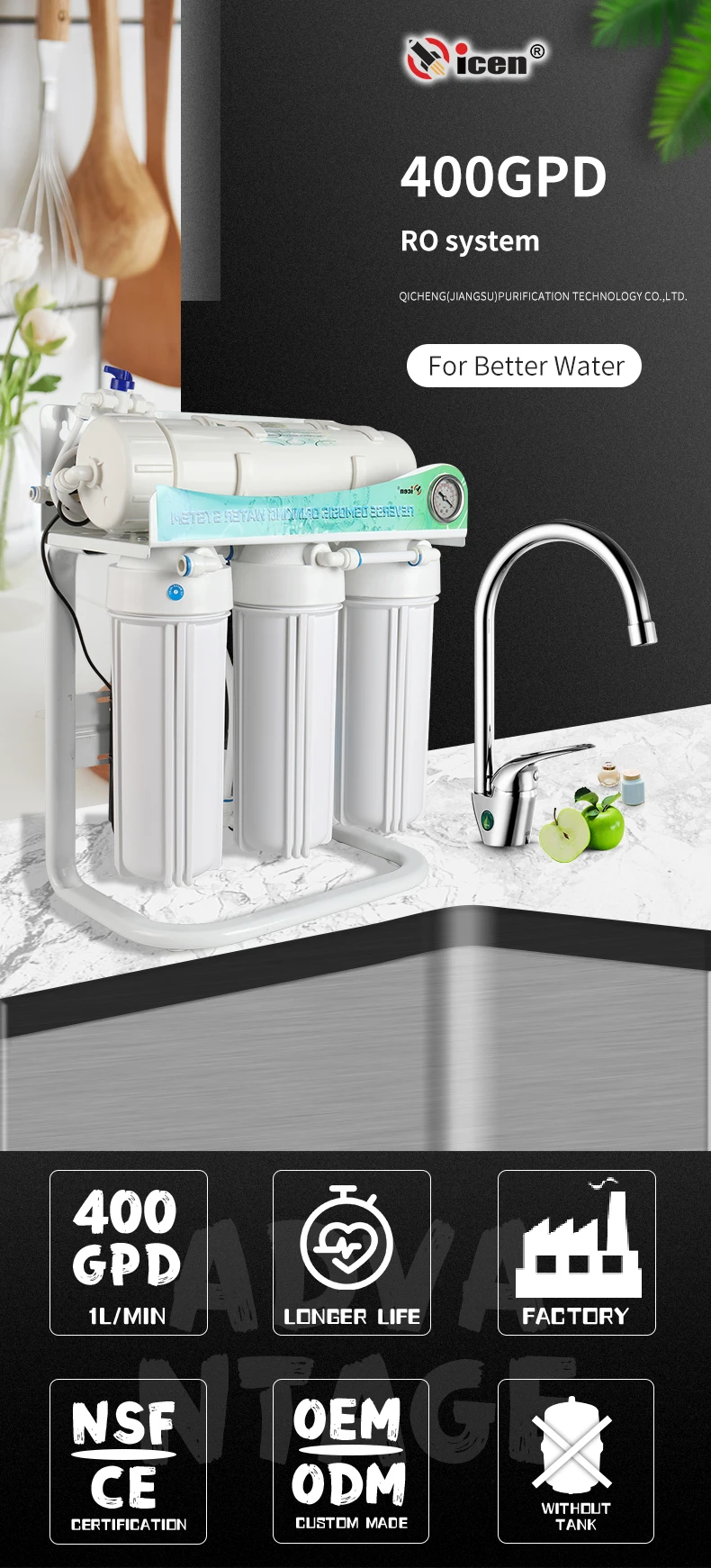 5 Stages 400gpd Selfcleaning Ro Reverse Osmosis Filtro De Agua Water