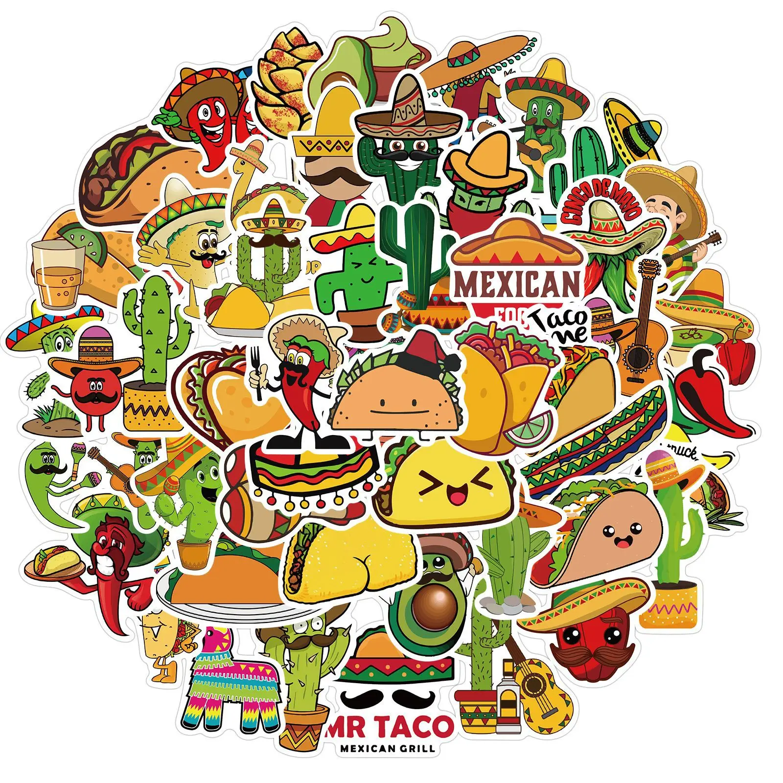 50pcs Mexican Style Food Stickers Vinyl Waterproof Stickers For Laptop