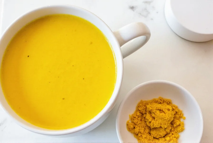 Turmeric latte ingredients arranged on wooden table