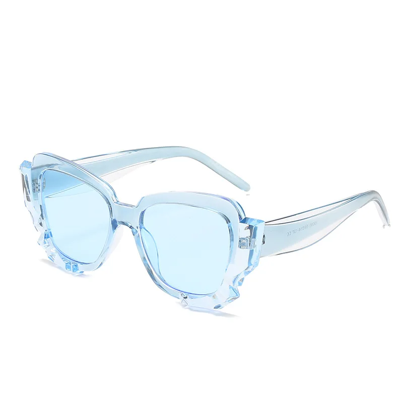 

2021 newest popular american women trendy personal cat eye blue transparent pc irregular sunglasses