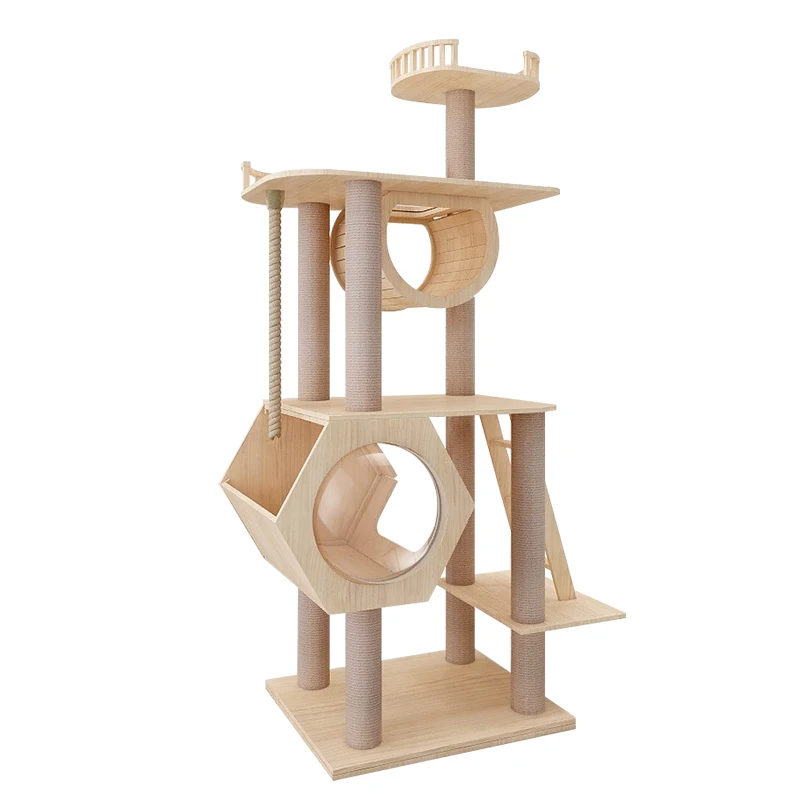 

Hot Selling Luxury High Quality Modern Large cat Climbing Framee Solid Wood Cat Condo House Tower Cat Tree, Yellow