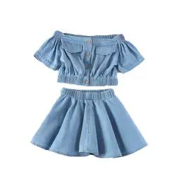 Summer Girls Baby Clothes Sets Korean Style Denim 