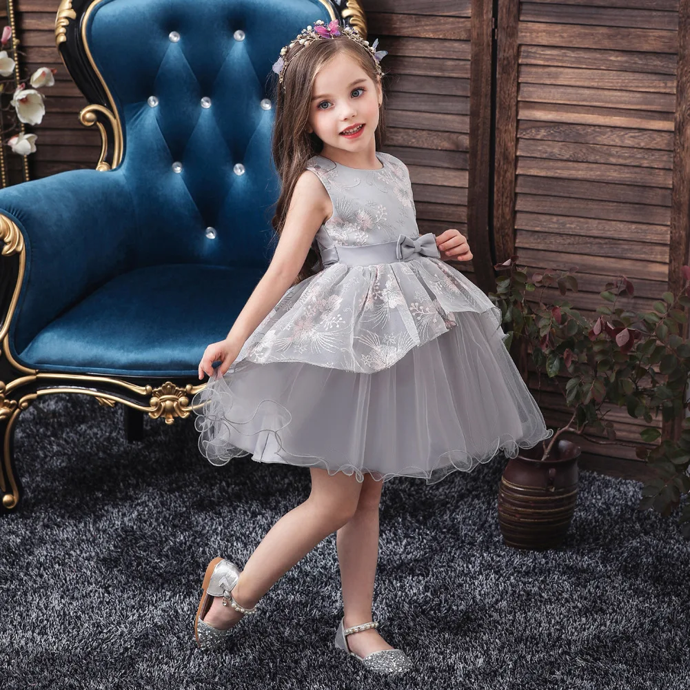 

2021 baby princess dress one year old birthday party dress baby girl lace bow dress, Green/blue/pink/gray