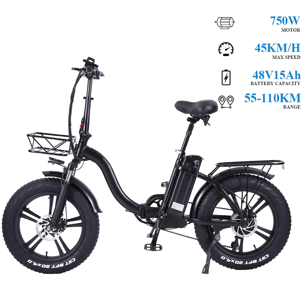 

Women Electric Bicycle Bike With Seat And Front Basket In Europe Warehouse 750W48V15Ah, Black