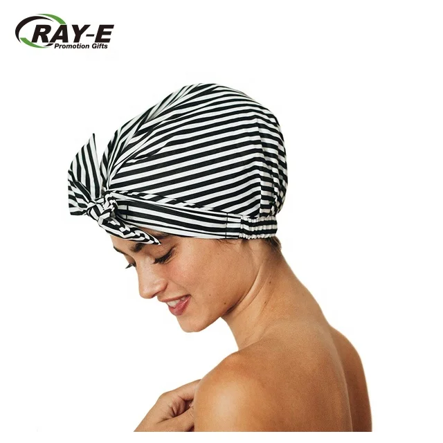 
2019 Reusable Luxury Quick-drying Polyester Waterproof Soft Shower Cap Double Layer Nylon Shower Cap for women 