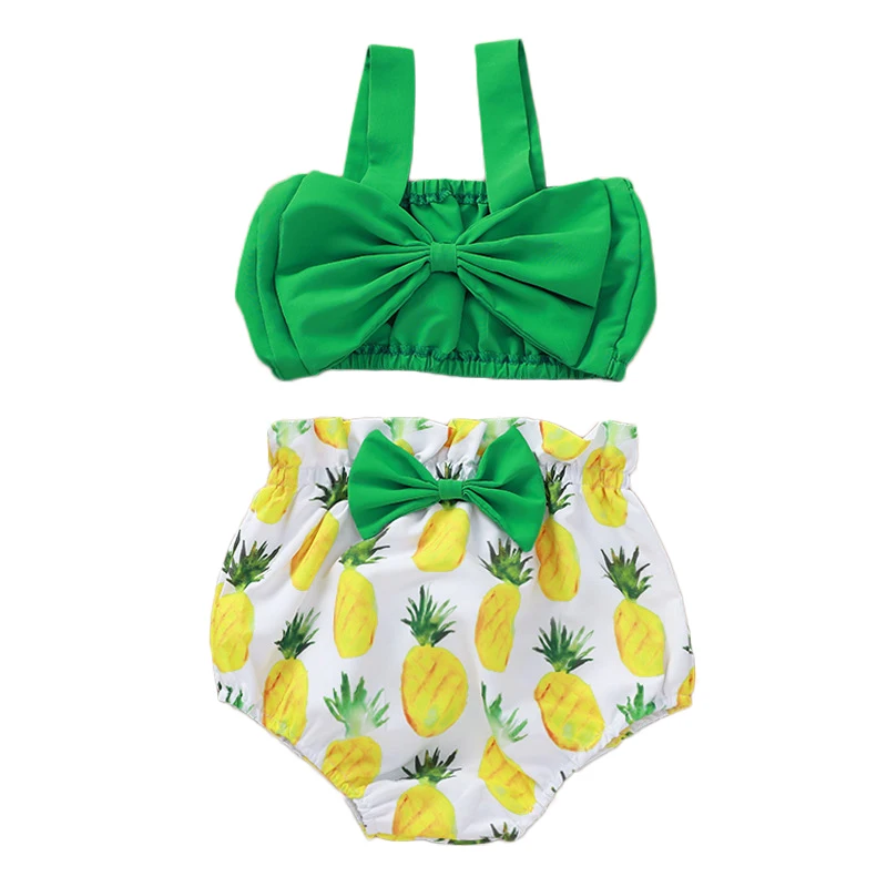 

Fashion sling bow top pineapple print two pieces newborn infant children kids toddlers baby clothing sets