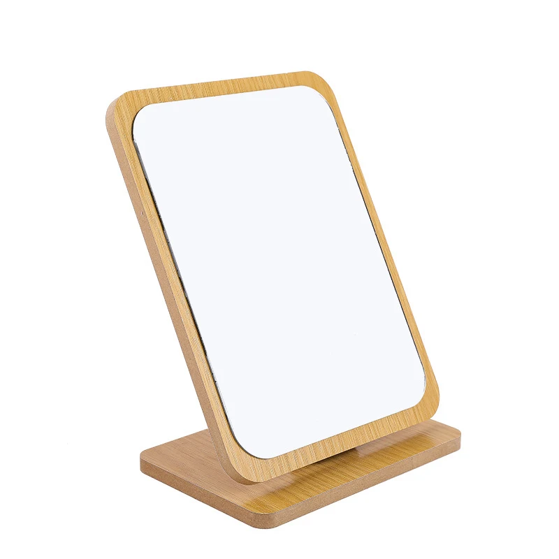 

5'' Square Shaped Standing Cosmetic Table Mirror Foldable Wooden Desktop Makeup Mirror