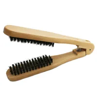 

Hair Hairdressing Bamboo Clamp Straightening Double Brush V Shape Comb Tool