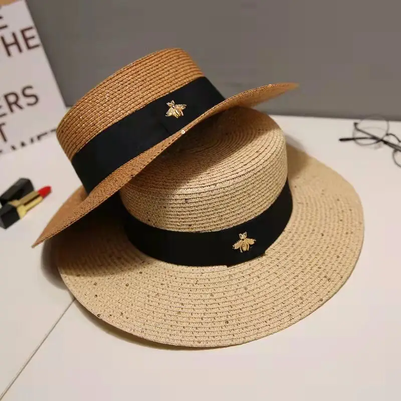 

Summer Fashion Ladies Outdoor Sunshade Sun Hats Bowknot Flat Top Boater Hats Beach Straw Hat For Women