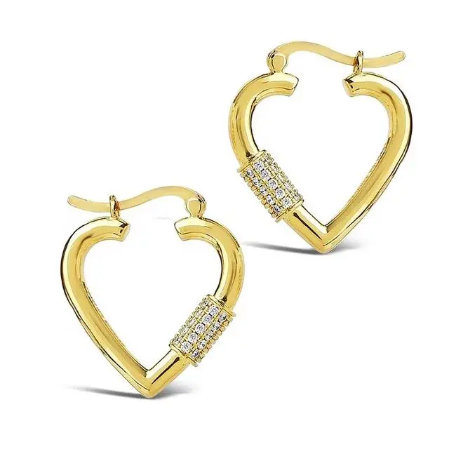

2021customized cz diamond hoops jewelry heart shaped earrings for women gift daily wear, Picture