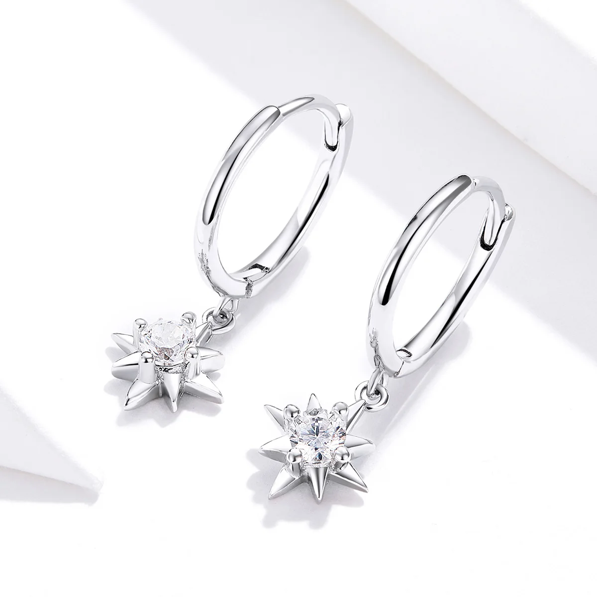 

925 Sterling Silver Fashion Simple Hoop Bright Stars Earrings