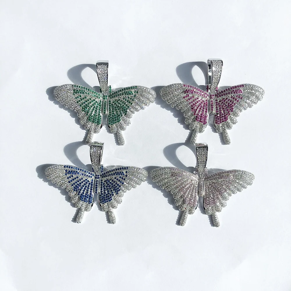 

Jewelry Necklace Butterfly, Icy Cubic Colorful Silver Butterfly Necklace