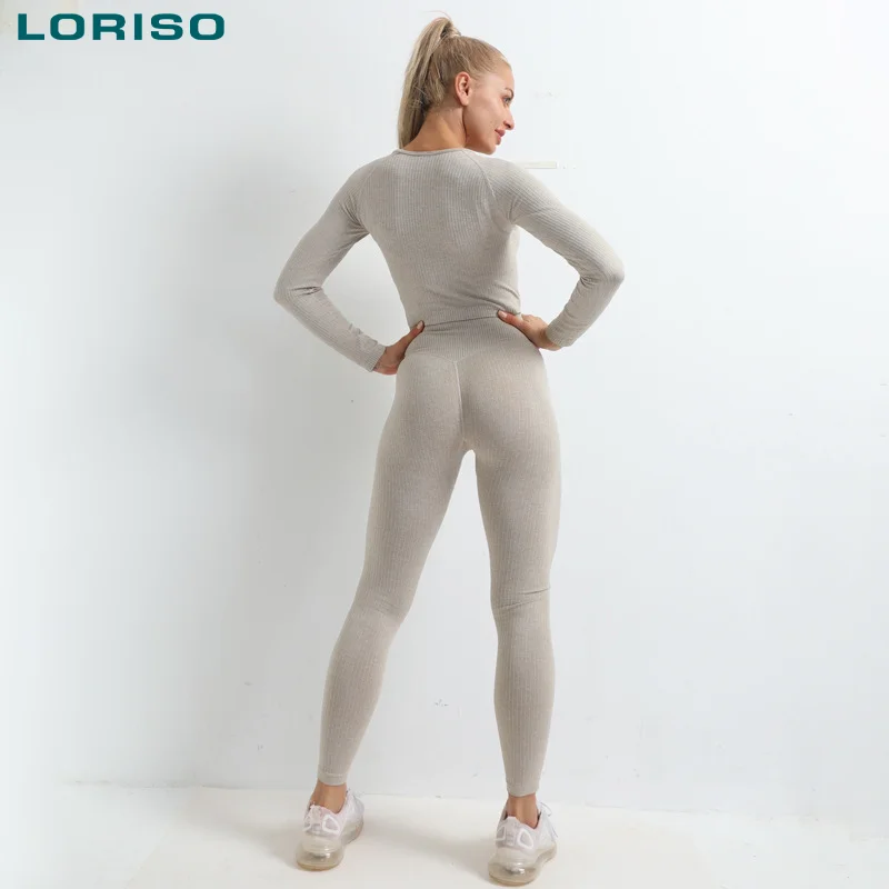 

2021 Good quality seamless yoga leggings set long sleeve ribbed plus size seamless yoga set, Multicolor optional
