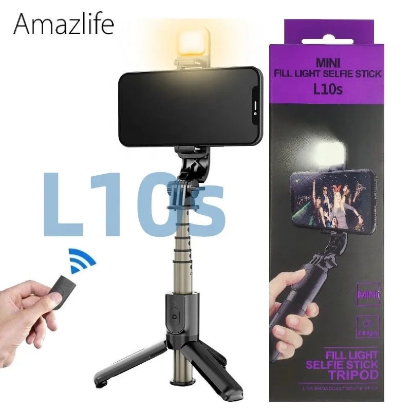 

Amazlife L10s Handheld Mini Aluminum Wireless Bluetooths Remote Mobile Phone Monopod LED Fill Light Selfie Stick and Tripod