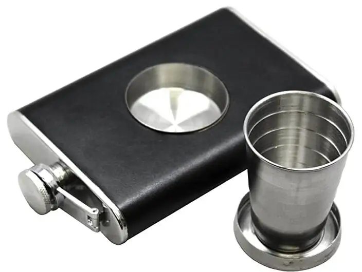 8oz Classical Leather Wrapped Hip Flask Set With Built In Collapsible 2oz Shot Glass Buy 8oz