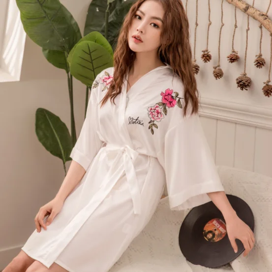 

Victoria Solid Black Secreted High Grade Women's silk pajamas Embroidery bridesmaid robe set