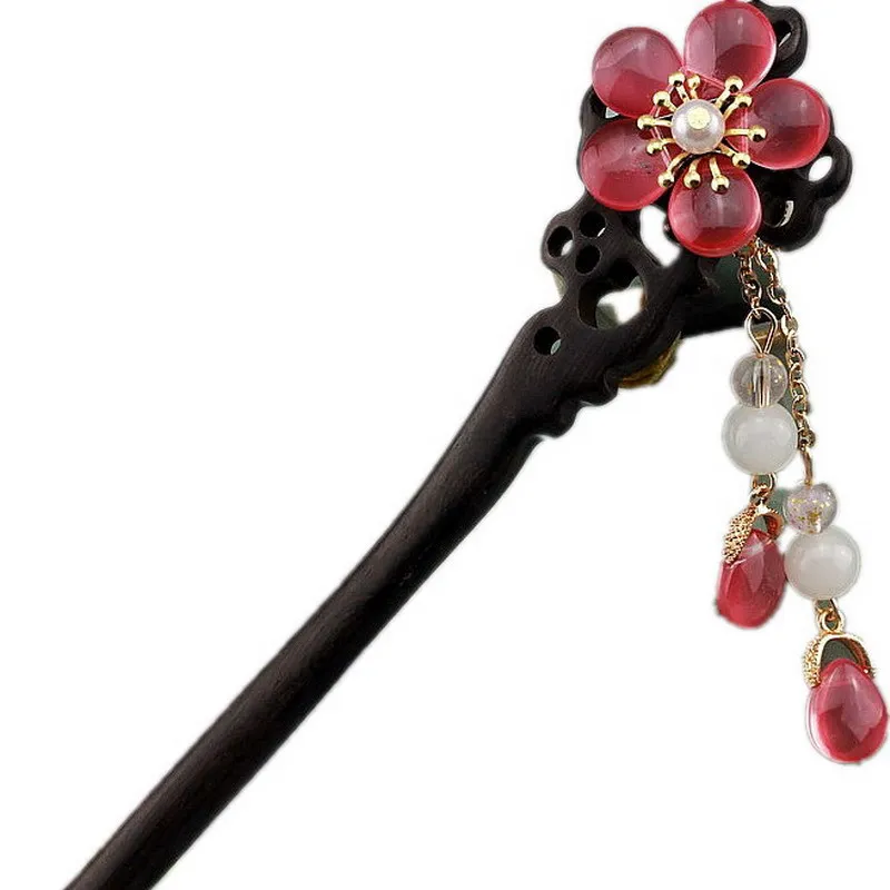 

Handmade Wood Hairpin Hair Sticks Womens Flower Bead Tassel Hairpin Accessories Japan and Korean Style