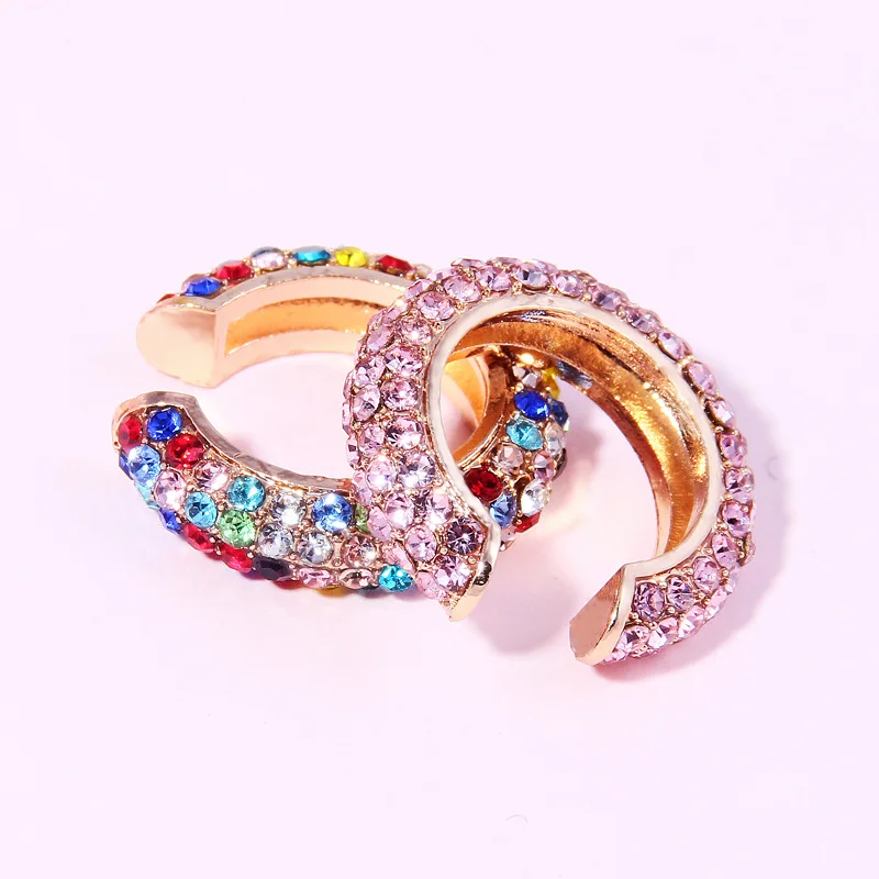 

Europe fashion Women's C type ear bone clip ring plating alloy Inlaid colored diamonds Earrings