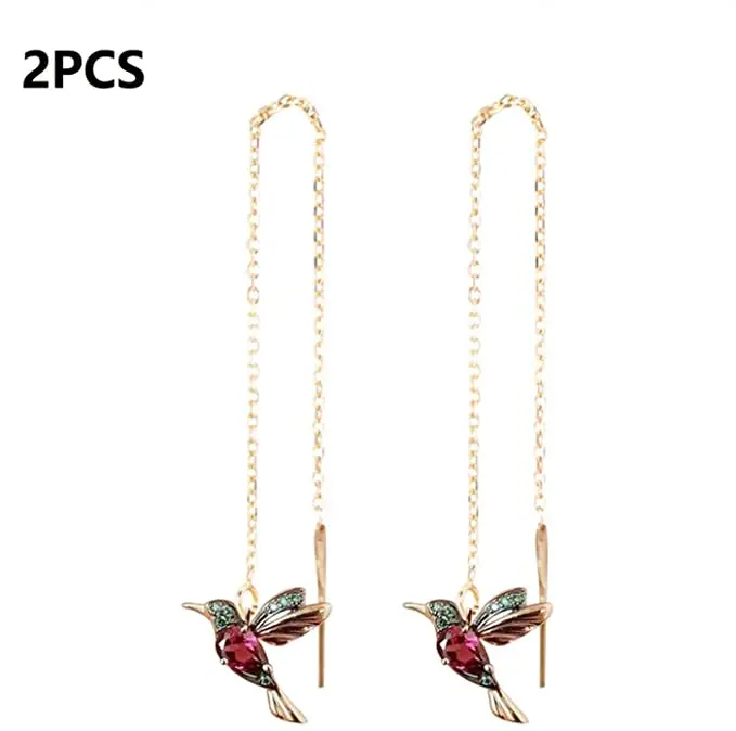 

Fashion Hummingbird Rhinestone Drop Earrings Elegant Hummingbird Bird Flowers Crystal Rhinestone Long Tassel Dangle for Women, As pictures