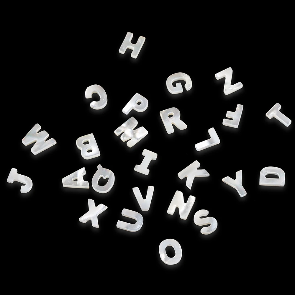 

5pcs A-Z Natural White Mother Of Pearl Shell Beads Charm Pendant Pendant Accessories DIY ID Name Handmade Jewelry Making Finding, White//beige