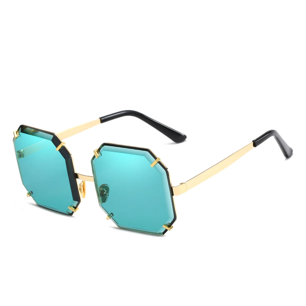 

Eyewear Oversized Fashion Women rimless Sun glasses Retro Shades Big Square Metal Sunglasses trendy