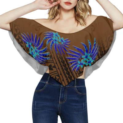 

Hot Sales Polynesian Samoan Tribal Design Custom Fashion Trendy Casual Batwing Sleeve Ladies Crop Top Plus Size Women Blouse, Customized color