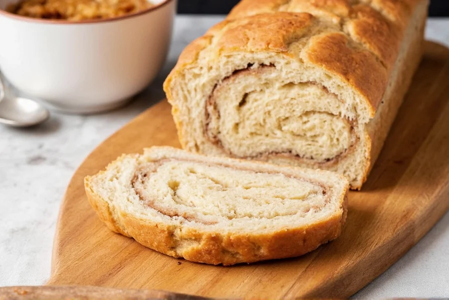 Sliced Amish cinnamon bread served with melting butter on a vintage plate, showing distinct cinnamon swirl pattern