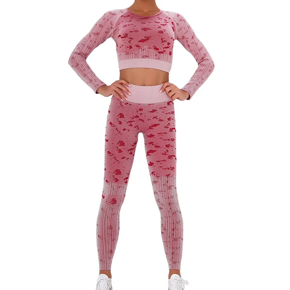 

2021 Custom Seamless knitted Yoga suit fitness suit outdoor sports fast drying stripe camouflage Yoga Pants, Multi, as pircture
