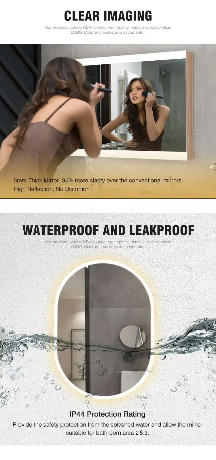 Shower Toilet Mirror Smart Decor Wall Glass Led Makeup Mirror Bathroom For Shaving