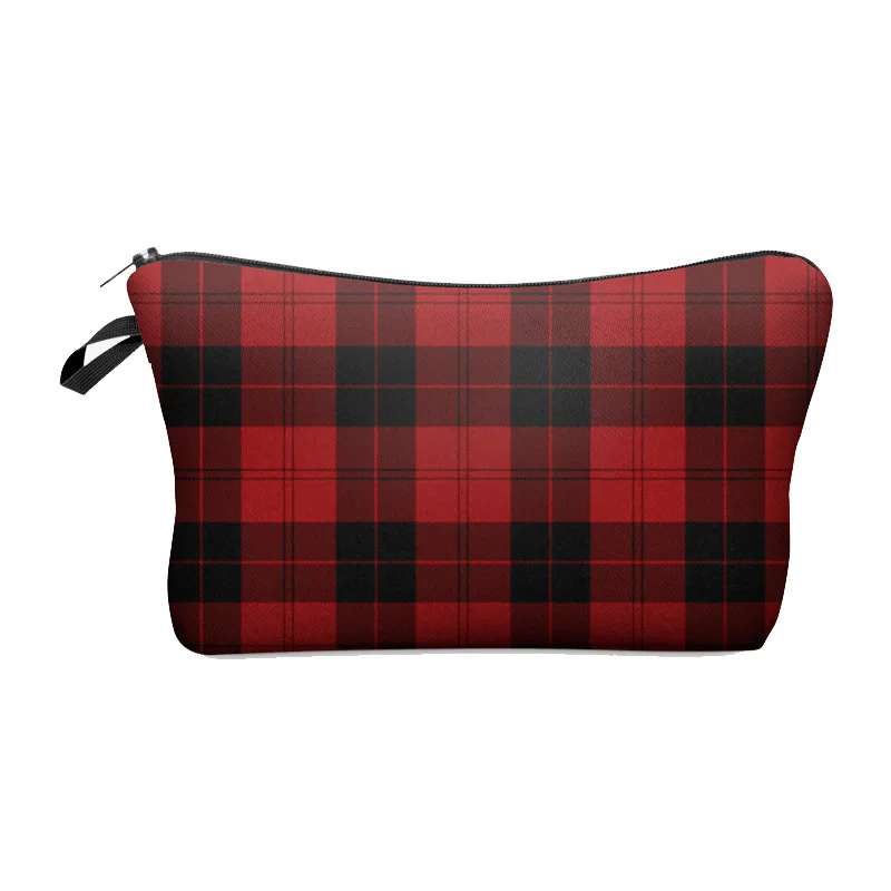 

Classic Red Plaid Pattern Cosmetic Bag Travel Storage Handbag Beauty Pouch Makeup Pouch