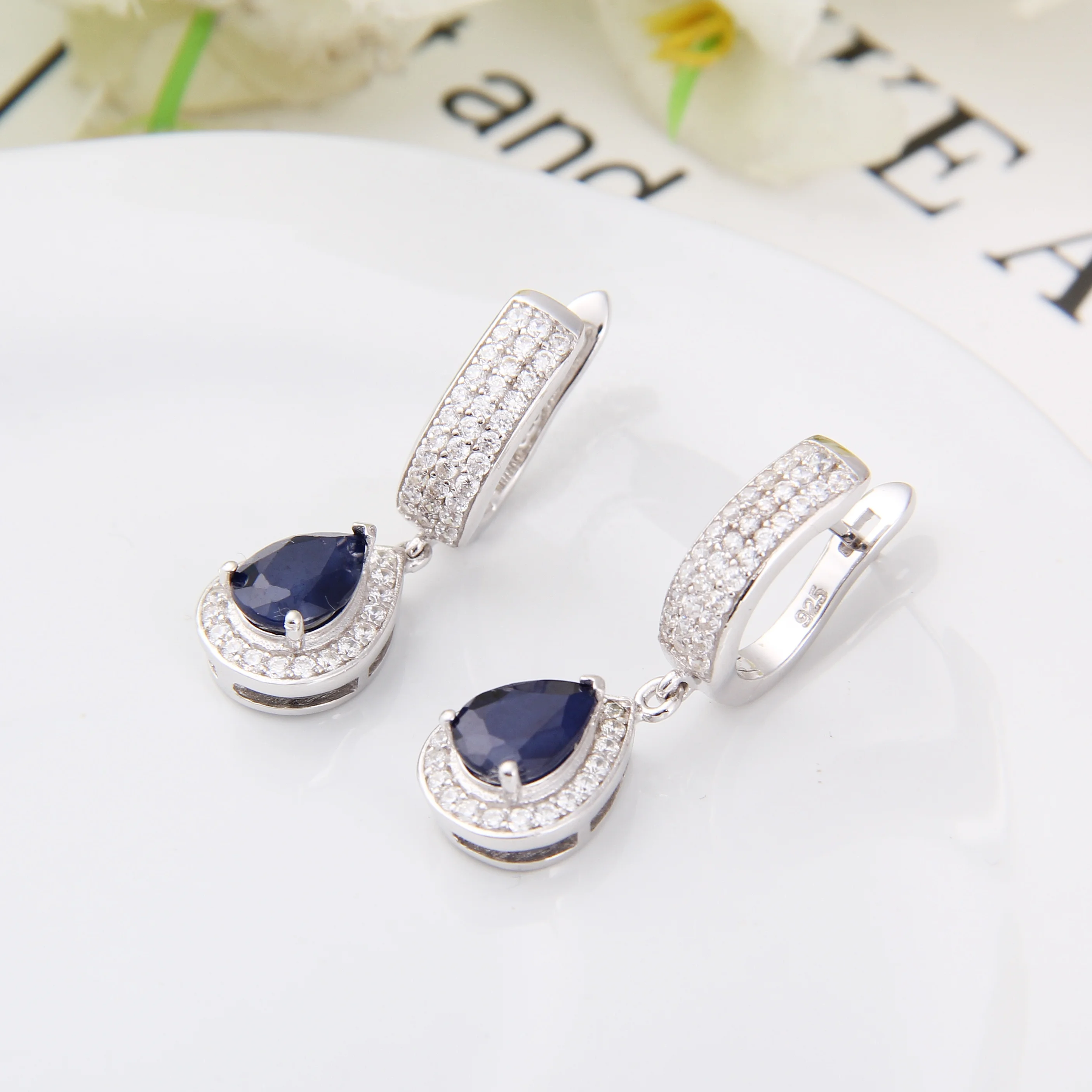 

Abiding Jewelry Natural Deep Sapphire English Lock Earrings Sterling 925 Silver Party Earrings