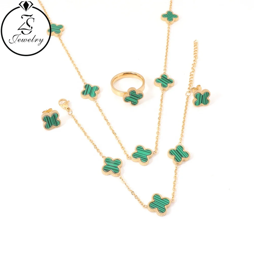 

Gold Plated Four Leaf Bracelet New Design Jewelry Daily Life Jewelry Set Fashion Stainless Steel Jewelry