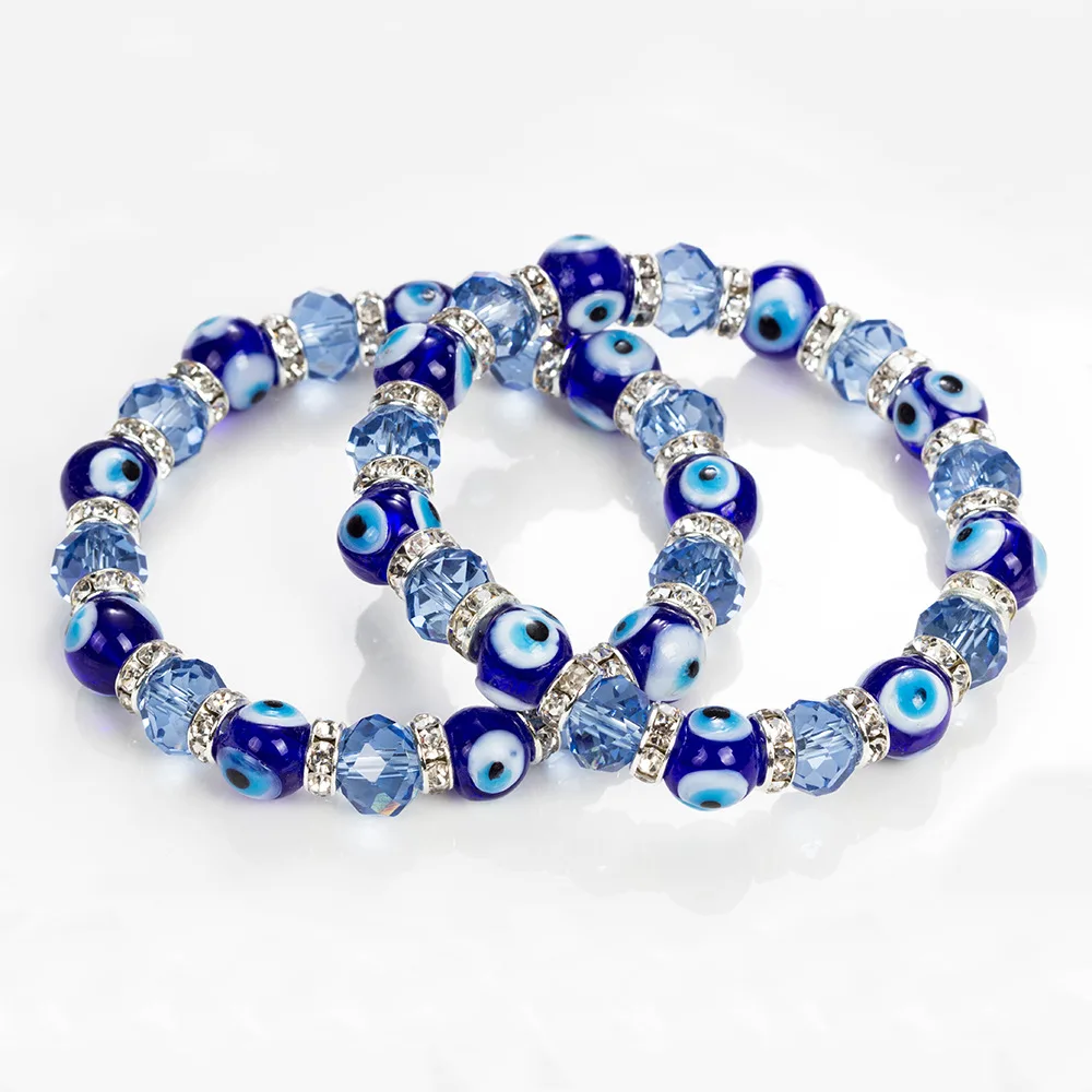 

Custom rhinestone jewelry glass blue eye bead alloy bracelet for men and women