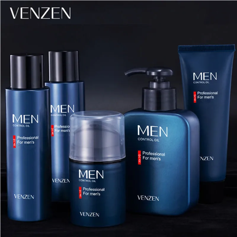 

VENZEN Men's Skincare Five Pcs Suit Toner Essence Milk Oil Control Cleanser Refreshing Moisturizer Multiple Effects
